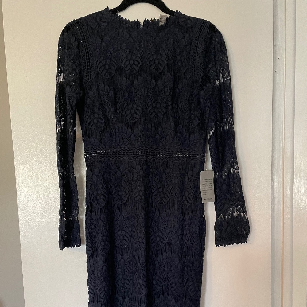 Mid length, long sleeve, lace dress.